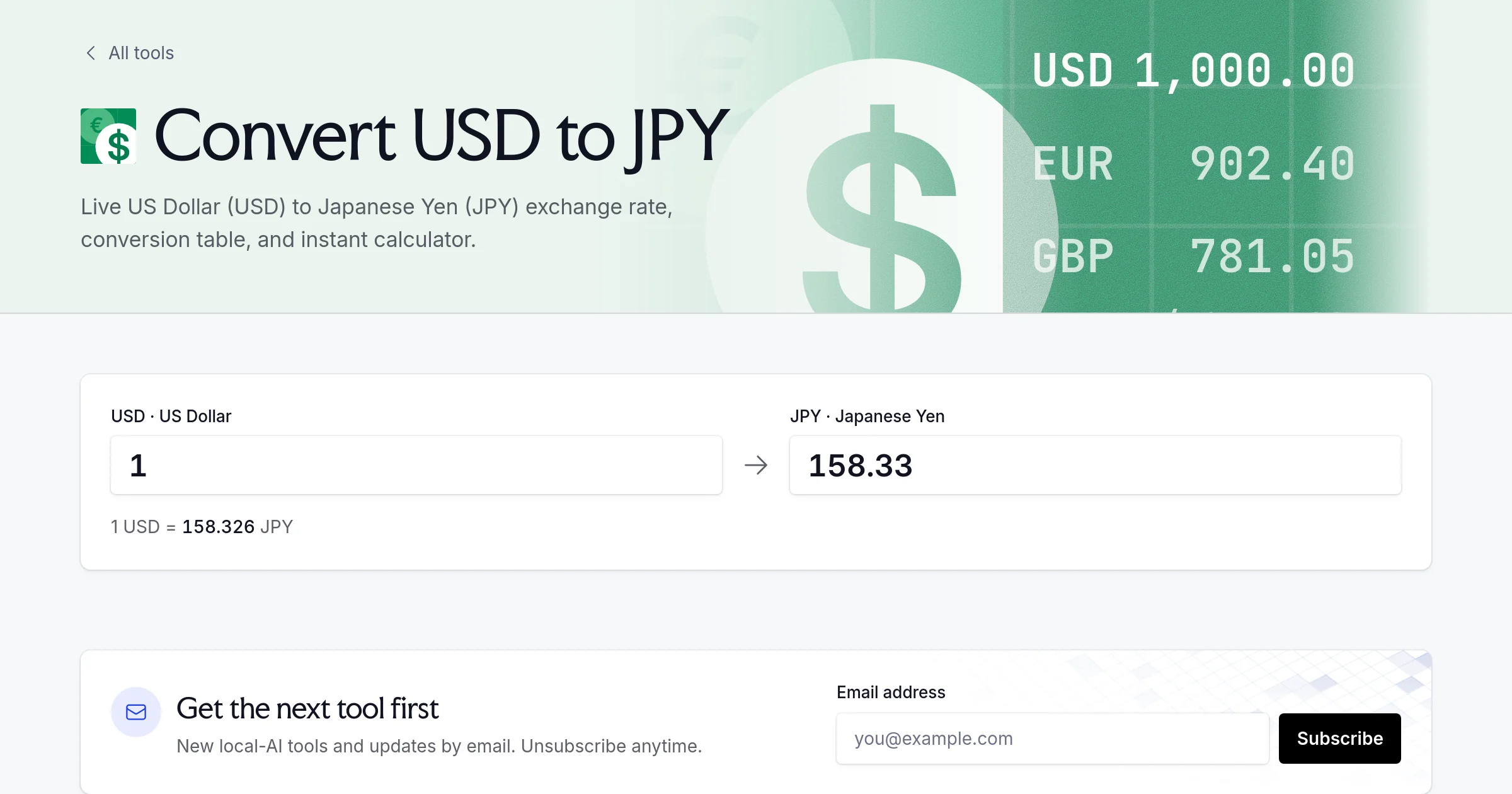 USD to JPY Converter, Live Rate | PocketWebTools